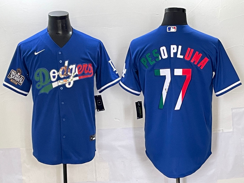 Men 2025 Los Angeles  Dodgers #77 Pesopluma  Blue Nike MLB Jersey style 007->los angeles dodgers->MLB Jersey
